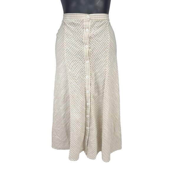 MAX STUDIOβ Yarn Dyed Button Front Striped Beige Off White Maxi Skirt Boho M - Picture 7 of 11